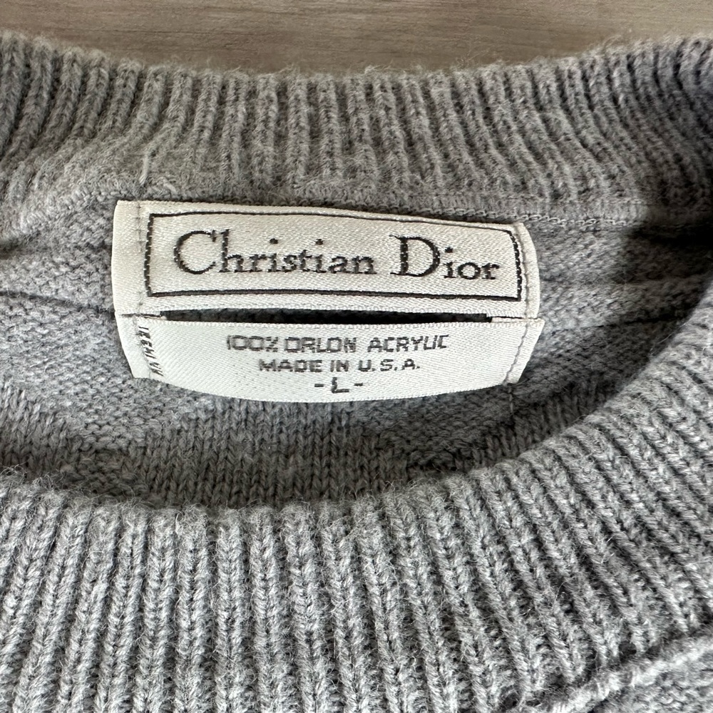 Christian Dior Vintage Men’s Diamond Weave Gray Sweater - Made In USA | Size L - Picture 2 of 6